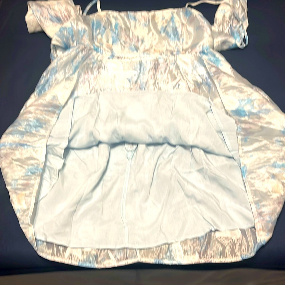 Lulus Delicate Charm Floral Jacquard Organza Dress. Silver and blue. Size L. NWT - Picture 10 of 11